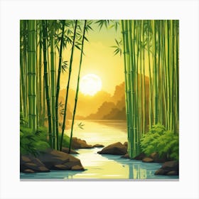 A Stream In A Bamboo Forest At Sun Rise Square Composition 330 Canvas Print