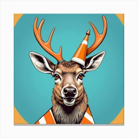 Deer In A Traffic Cone Canvas Print