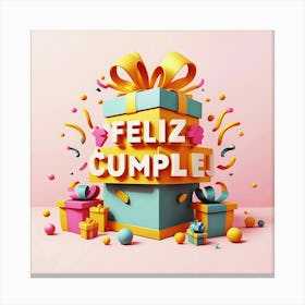 Feliz cumple and Feliz cumpleaños sign means Happy Birthday in Spanish language, Birthday party celebration gift with birthday cake candle colorful balloons best congratulation over light backgroundFeliz Cumpli Canvas Print