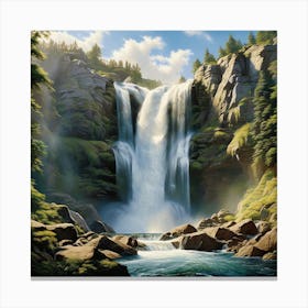 Natures Majesty A Hyperrealistic Close Up Of A Cascading Waterfall Capturing The Power 1 Canvas Print