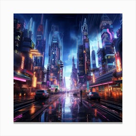 The Metropolis Of Tomorrow Neon Lit Skyscrapers 2 Canvas Print