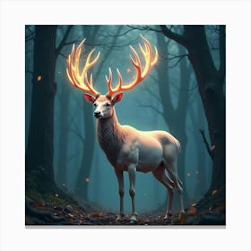 A Majestic Deer With Antlers Of Glowing Crystal Standing In A Dreamlike Forest 1 Canvas Print