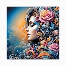 Woman With Flowers In Her Hair 2 Canvas Print