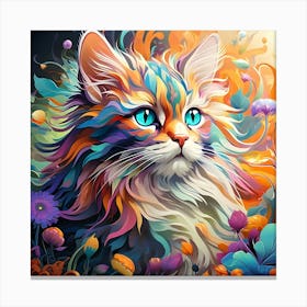 Colorful Cat With Blue Eyes Canvas Print