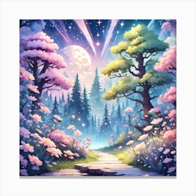 A Fantasy Forest With Twinkling Stars In Pastel Tone Square Composition 436 Canvas Print