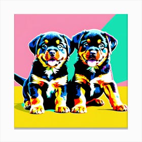 Rottweiler Pups, This Contemporary art brings POP Art and Flat Vector Art Together, Colorful Art, Animal Art, Home Decor, Kids Room Decor, Puppy Bank - 140th Canvas Print