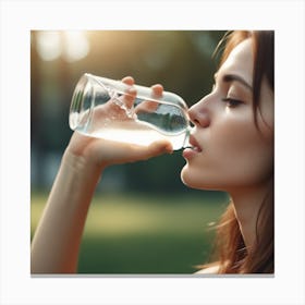 Side View Woman Drinking Water 3 Canvas Print