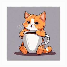 Cute Orange Kitten Loves Coffee Square Composition 6 Canvas Print