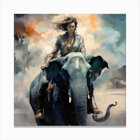 Girl On The Elephant Canvas Print