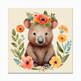 Floral Baby Wombat Nursery Illustration (7) Canvas Print
