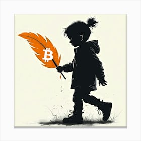 Bitcoin Girl Holding A Feather Canvas Print