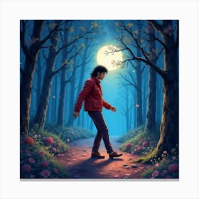 Michael Jackson In A Watercolor Magical Night Forest 1 Canvas Print