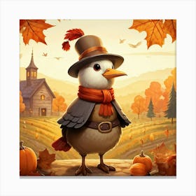 An Endearing Cartoon Character Of A Pilgrim Bird Typically Found Around A Thanksgiving Feast Situa (2) Canvas Print