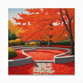 Japanese Zen Garden During Autumn Style of David Hockney Canvas Print