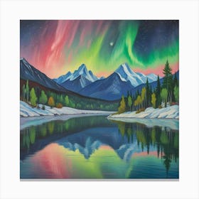 Aurora Over Snow Capped Peaks A Tranquil Mountain Reflection (8) Canvas Print