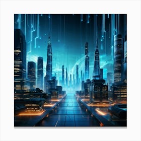 Ai Encapsulates A Futuristic Cityscape Algorithms Visualized As Glowing Streams Flowing Into Encryp (3) Canvas Print