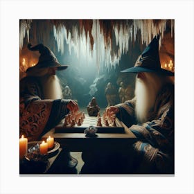 Wizards playing chess in a cave 1 Canvas Print