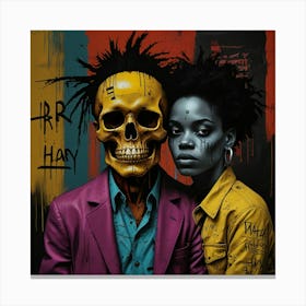 Urban Haunt Halloween Skulls In Basquiat's Embrace Art 3 Canvas Print