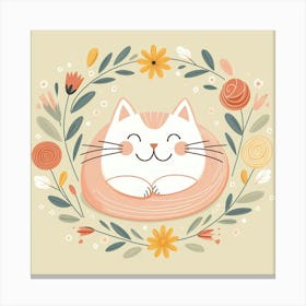 Cute Cat In Floral Wreath Canvas Print