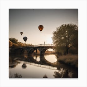 Hot Air Balloons Over A Bridge Landscape Canvas Print