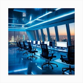 Corporate Office Interior With Sleek High Tech Workstations Utilizing Cyber Intelligence Technology (2) 2 Canvas Print