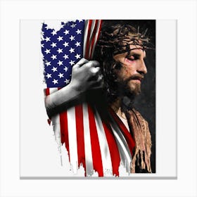 American Flag And Jesus Happy Independence Day Canvas Print