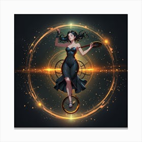 Girl And Timeportal Canvas Print