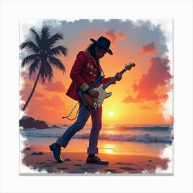 Michael Jackson Performing With A Watercolor Sunset Beach Scene 1 Canvas Print