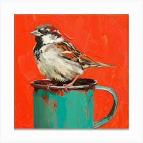 Sparrow In A Cup 2 Canvas Print