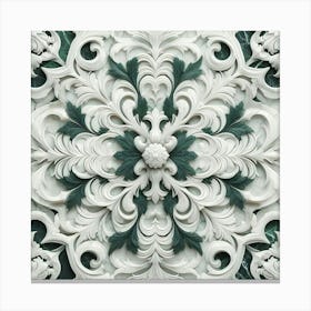 White And Green Floral Pattern Canvas Print