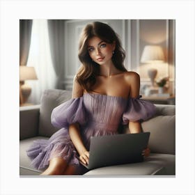 Beautiful Woman In A Purple Dress Canvas Print