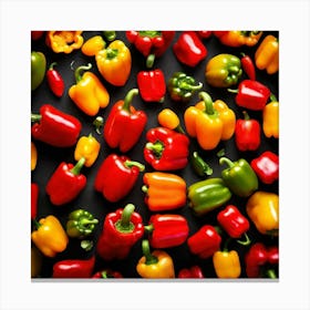Colorful Peppers On Black Background 3 Canvas Print