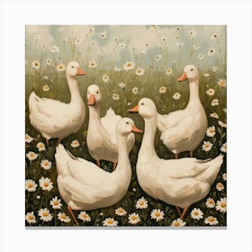 White Ducks Fairycore Painting 4 Canvas Print