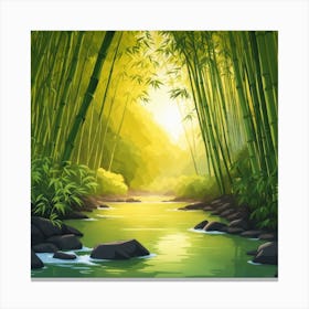 A Stream In A Bamboo Forest At Sun Rise Square Composition 87 Canvas Print