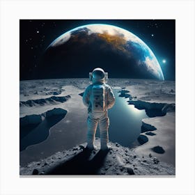 Space Astronaut Universe Moon Earth Canvas Print