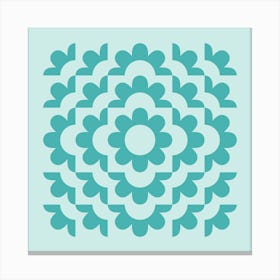 Abstract Geometric Flower Pattern 8 in teal blue green, midcentury modern boho 1 Canvas Print