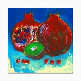 Kiwi And Pomegranates - square red blue kitchen still life Anton Maliar Canvas Print