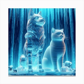 Crystal ice dog and cat statue 2 Canvas Print