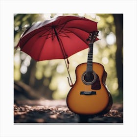 Acoustic Guitar Under Umbrella 3 Canvas Print