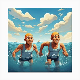Racing Swimmers Swim In Ocean Cartoon Art Print 3 Canvas Print