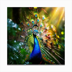 Peacock In The Forest art print 3 Canvas Print