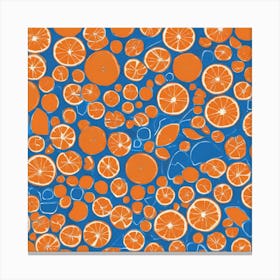 Orange Slices On A Blue Background Canvas Print