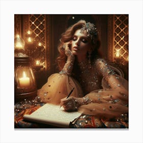 Beautiful Woman Writing Canvas Print