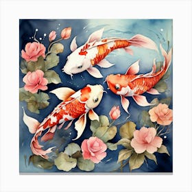 Koi Fishes Couple Watercolor Art Print 1 Canvas Print