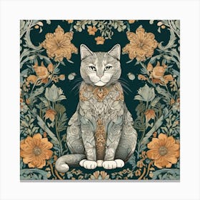 william morris Cat With Flowers Canvas Print