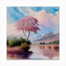 Pink Tree By The Lake Canvas Print