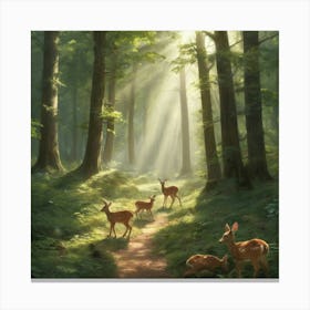 Deer In The Woods paintings art print 1 Canvas Print