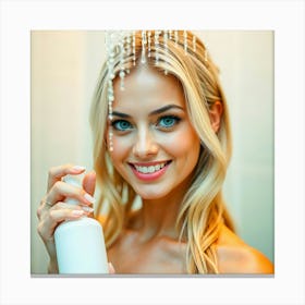 Beautiful Young Woman In Shower Canvas Print