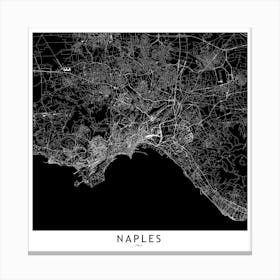 Naples Black And White Map Square Canvas Print