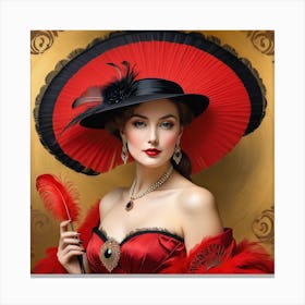 Victorian Woman In Red Hat 17 Canvas Print